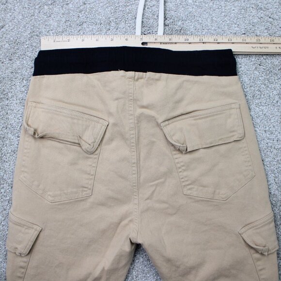 MNML Jogger Pants Mens Medium Beige Drawstring Cotton Stretch Straight Leg - Picture 7 of 11